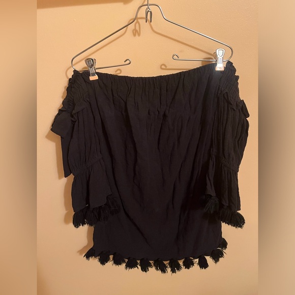 LAST CHANCE | MISA Los Angeles Helena black off the shoulder tassel dress - Picture 4 of 9